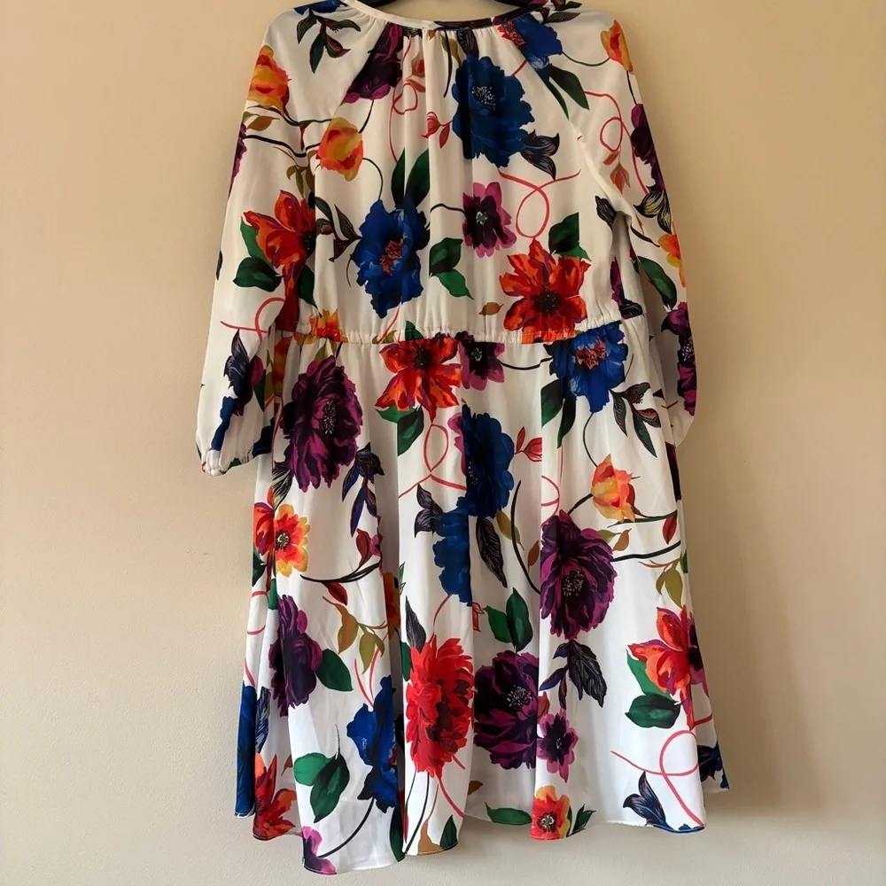 Tahari Floral Midi Dress Women’s Size 10 NWT White Multicolor Long Sleeve - Picture 2 of 6